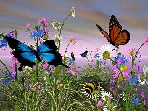 5D Diamond Painting Butterflies in the Wild Flowers Kit
