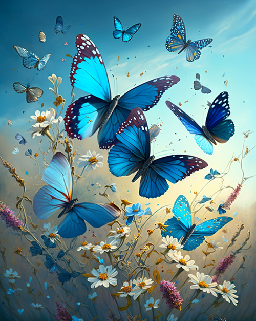 5D Diamond Painting Blue Butterflies and Daisies Kit