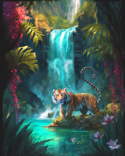 5D Diamond Painting Jungle Tiger Falls Kit