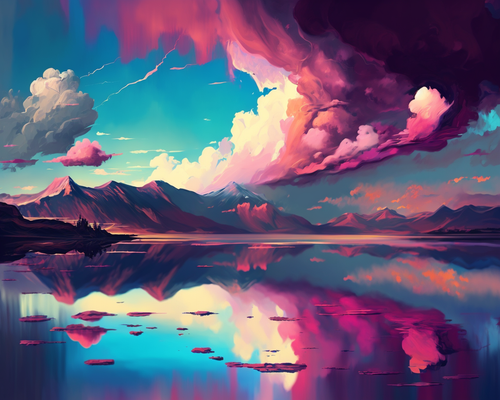 5D Diamond Painting Abstract Pink Clouded Lake Kit