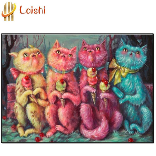 5D Diamond Painting Four Colored Cats and Ice Cream Kit
