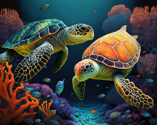 5D Diamond Painting Green & Yellow Shell Sea Turtles Kit
