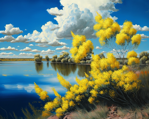 5D Diamond Painting Yellow Flower Lake Kit