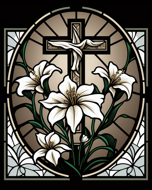 5D Diamond Painting Lilies and Cross Panel Kit