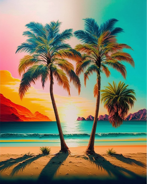 5D Diamond Painting Two Palm Trees in the Sunset Kit