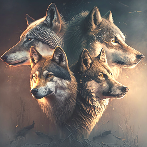 5D Diamond Painting Four Wolf Collage Kit
