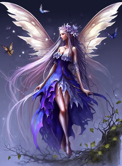 5D Diamond Painting Purple Dress Butterfly Fairy Kit