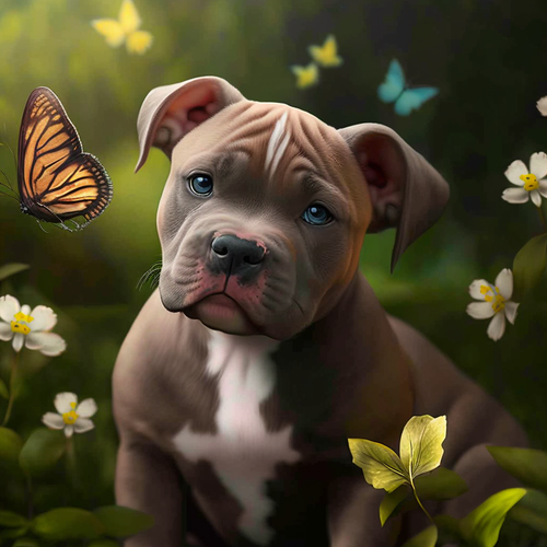 5D Diamond Painting Pitbull Puppy Butterflies Kit