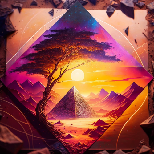 5D Diamond Painting Pyramid Sun and Tree Abstract Kit