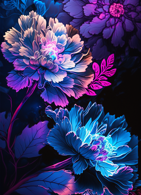 5D Diamond Painting Bright Blue and Purple Peonies Kit