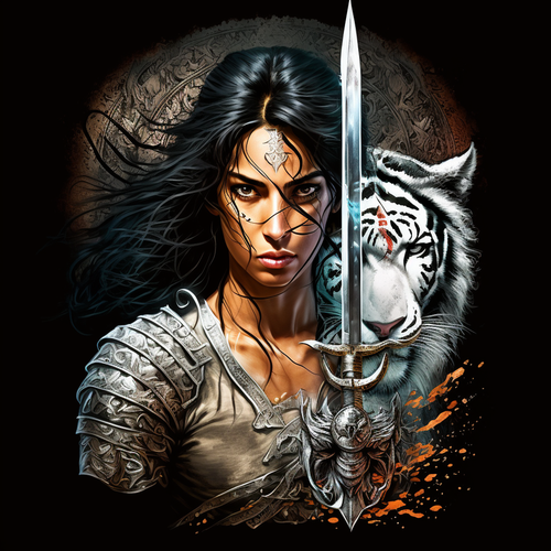 5D Diamond Painting Warrior Woman White Tiger Kit