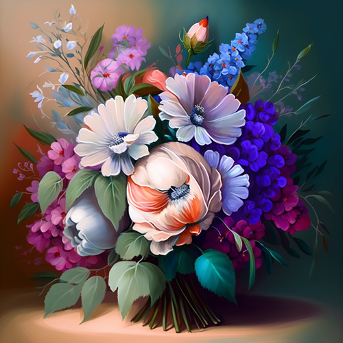 5D Diamond Painting Peach and Purple Flower Bouquet Kit