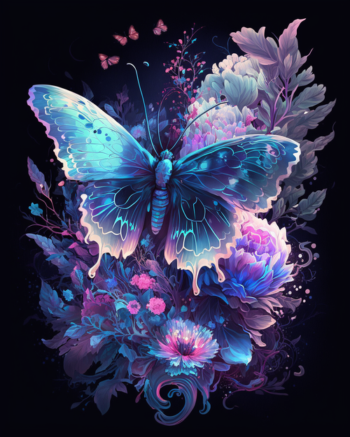 5D Diamond Painting Blue Glowing Butterfly Kit