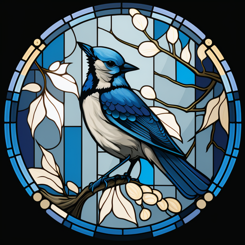 5D Diamond Painting White Berries Abstract Blue Jay  Kit