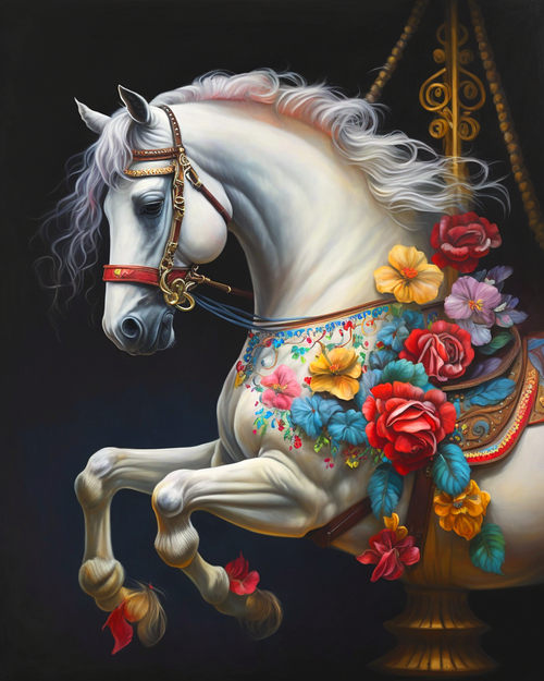5D Diamond Painting Flowers on a White Horse Kit