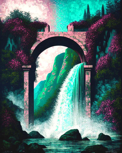 5D Diamond Painting Pink Archway Waterfall Diamond Painting Kit