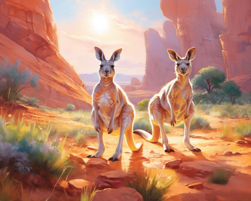5D Diamond Painting Two Curious Kangaroos Kit