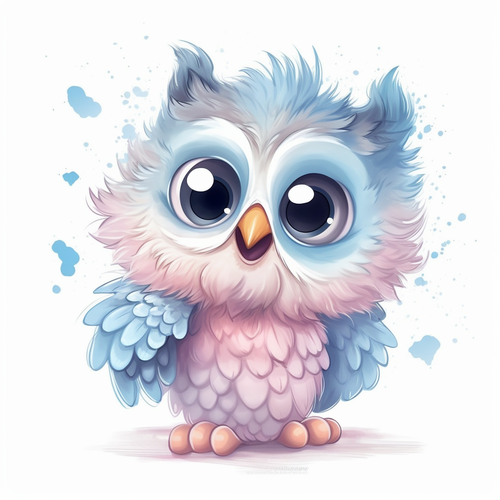 5D Diamond Painting Little Pink and Blue Owl Kit