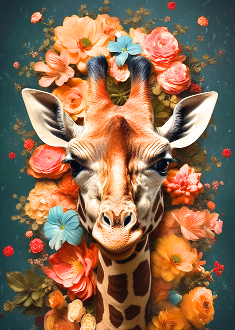 5D Diamond Painting Giraffe in Flowers Kit