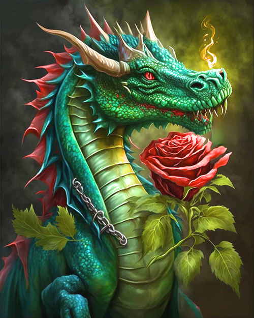 5D Diamond Painting Emerald Dragon Red Rose Kit