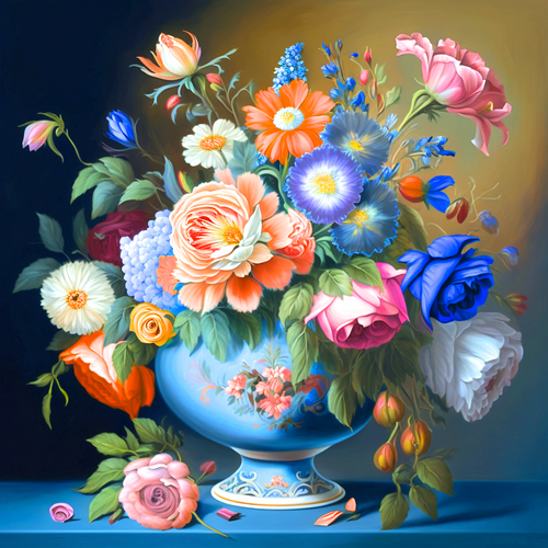 5D Diamond Painting Blue Vase with Flowers Bouquet Kit