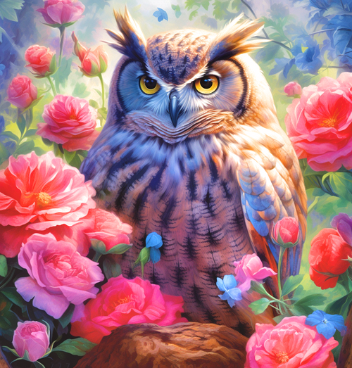 5D Diamond Painting Pink Flower Owl Kit