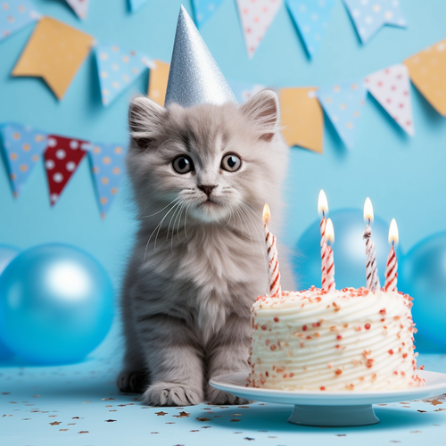 5D Diamond Painting Gray Kitten Birthday Cake Kit
