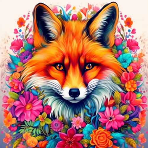 5D Diamond Painting Bright Flower Red Fox Kit