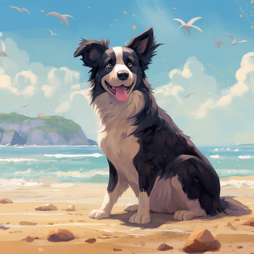 5D Diamond Painting Border Collie on the Beach Kit