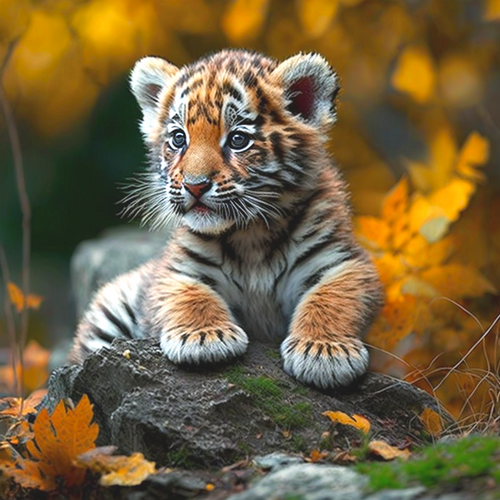 5D Diamond Painting Tiger Cub on a Rock Kit