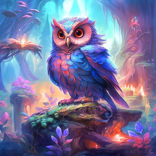5D Diamond Painting Blue Owl in Fairyland Kit