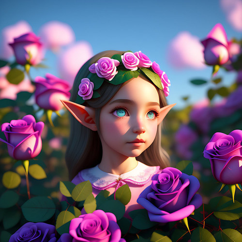 5D Diamond Painting Young Elf Girl in Roses Kit