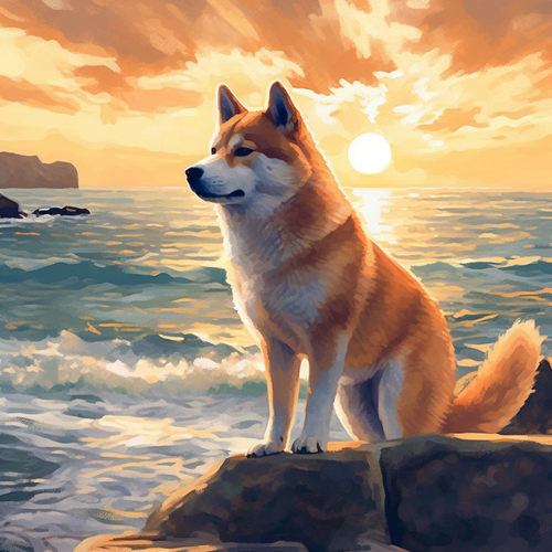 5D Diamond Painting Shiba Inu at the Sea Kit