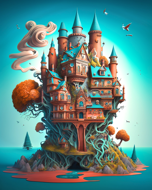 5D Diamond Painting Teal and Brown Castle Kit