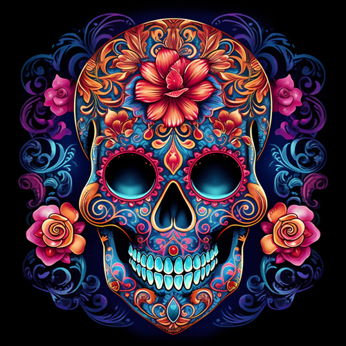 5D Diamond Painting Orange Rose Sugar Skull Kit