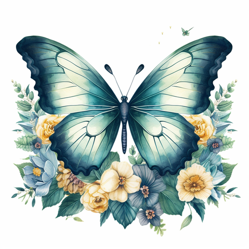 5D Diamond Painting Green Butterfly and Flowers Kit