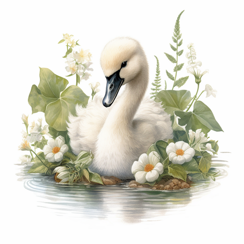 5D Diamond Painting White Flower Baby Swan Kit