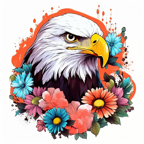 5D Diamond Painting Eagle in Flowers Kit