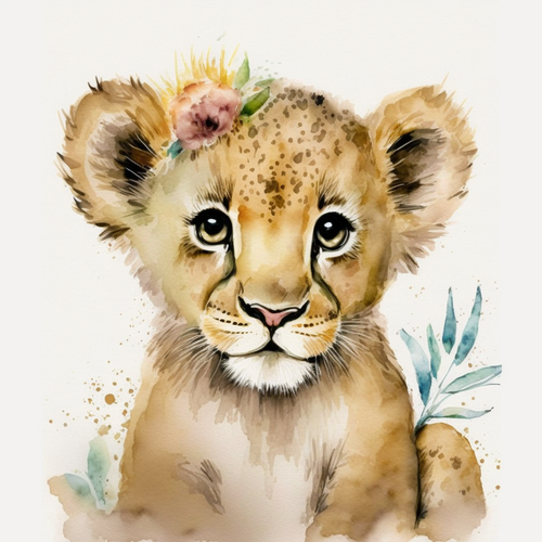 5D Diamond Painting Watercolor Lion Cub Kit