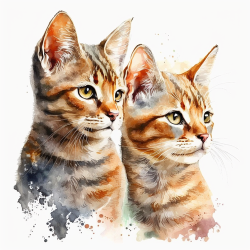 5D Diamond Painting Watercolor Striped Kittens Kit