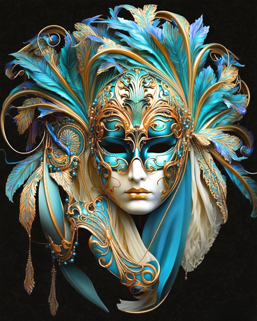 5D Diamond Painting Gold and Turquoise Porcelain Mask Kit