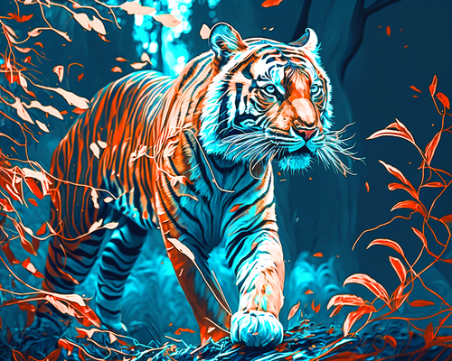 5D Diamond Painting Abstract Tiger in Leaves Kit