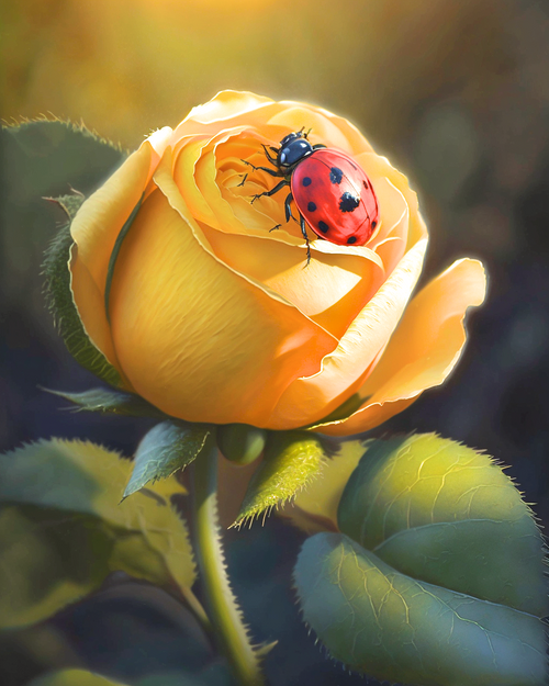 5D Diamond Painting Yellow Rose Ladybug Kit