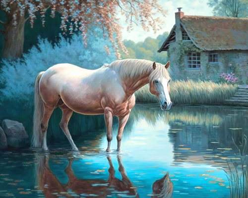 5D Diamond Painting White Horse in the Water Kit