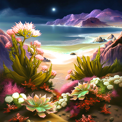 5D Diamond Painting Night Beach Plants Kit