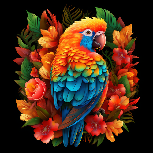 5D Diamond Painting Orange Flower Parrot Kit