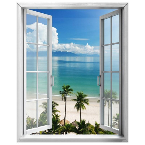 5D Diamond Painting Two Palm Trees Open Window View Kit