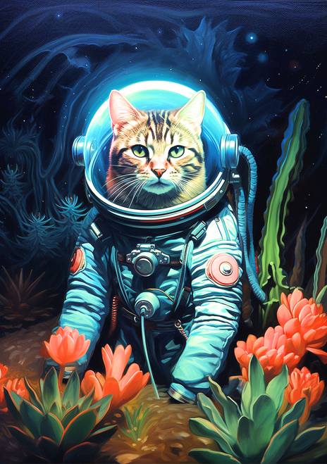 5D Diamond Painting Astronaut Striped Cat Kit