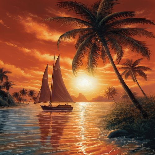 5D Diamond Painting Sailboat Palm Tree Sunset Kit