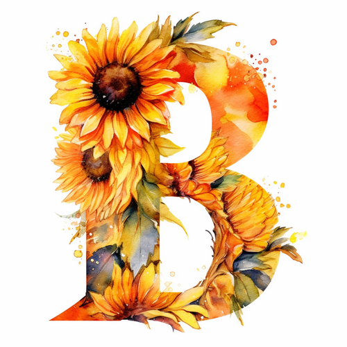 5D Diamond Painting Sunflower Letter B Kit